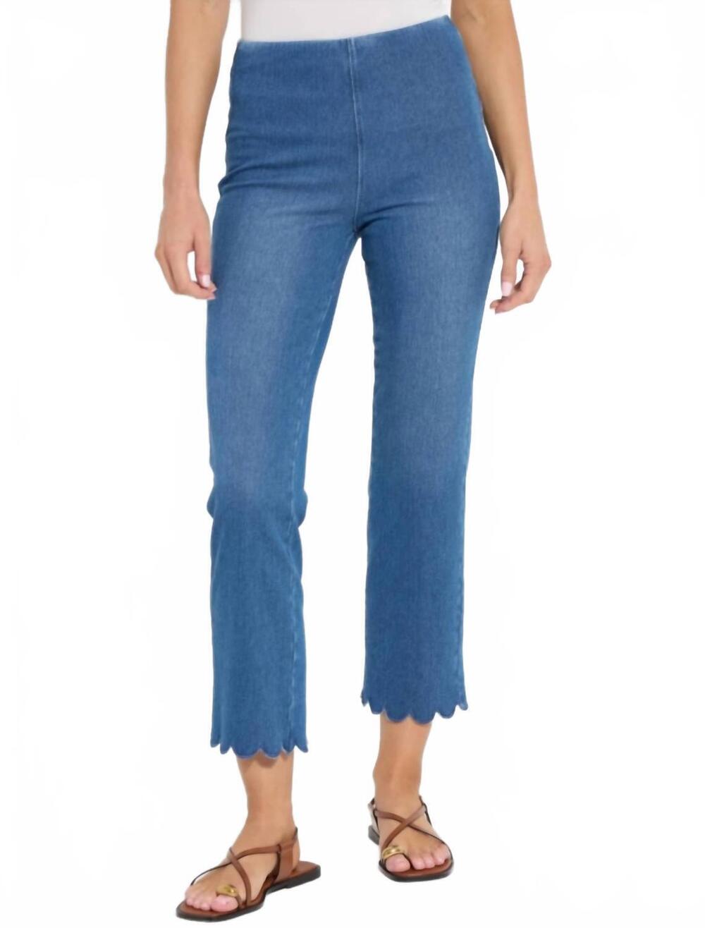 NEW LYSSE scallop edge baby boot leg pant in mid wash